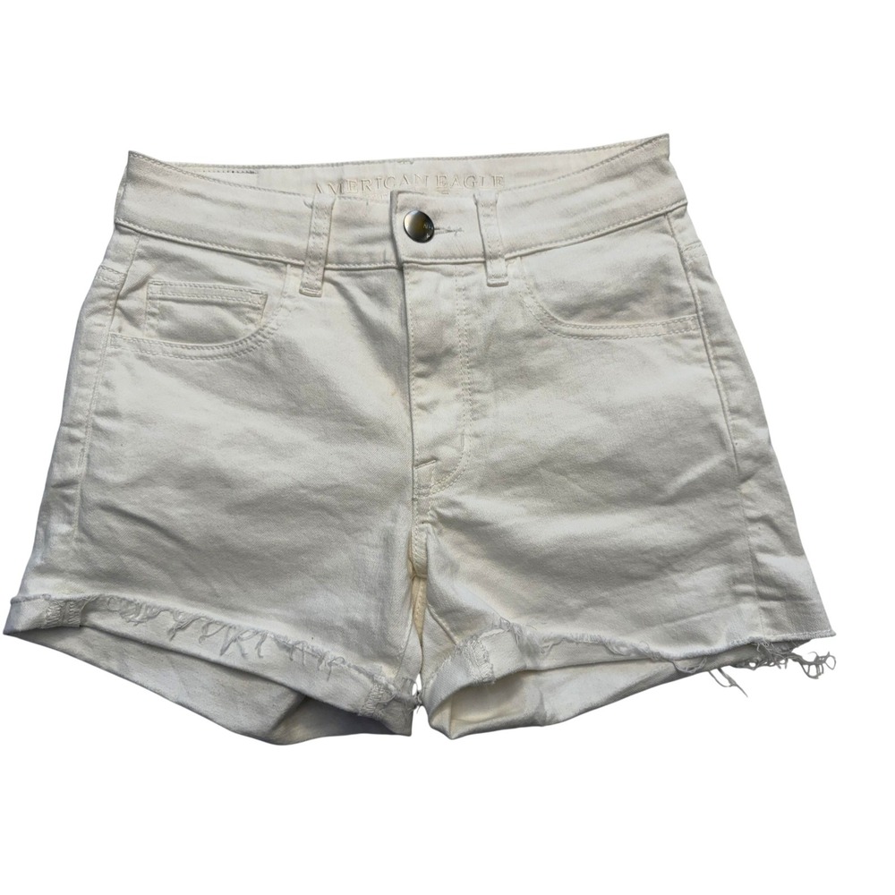American Eagle Outfitters Shorts Womens 2 White Denim Cutoff Raw Hem Stretch